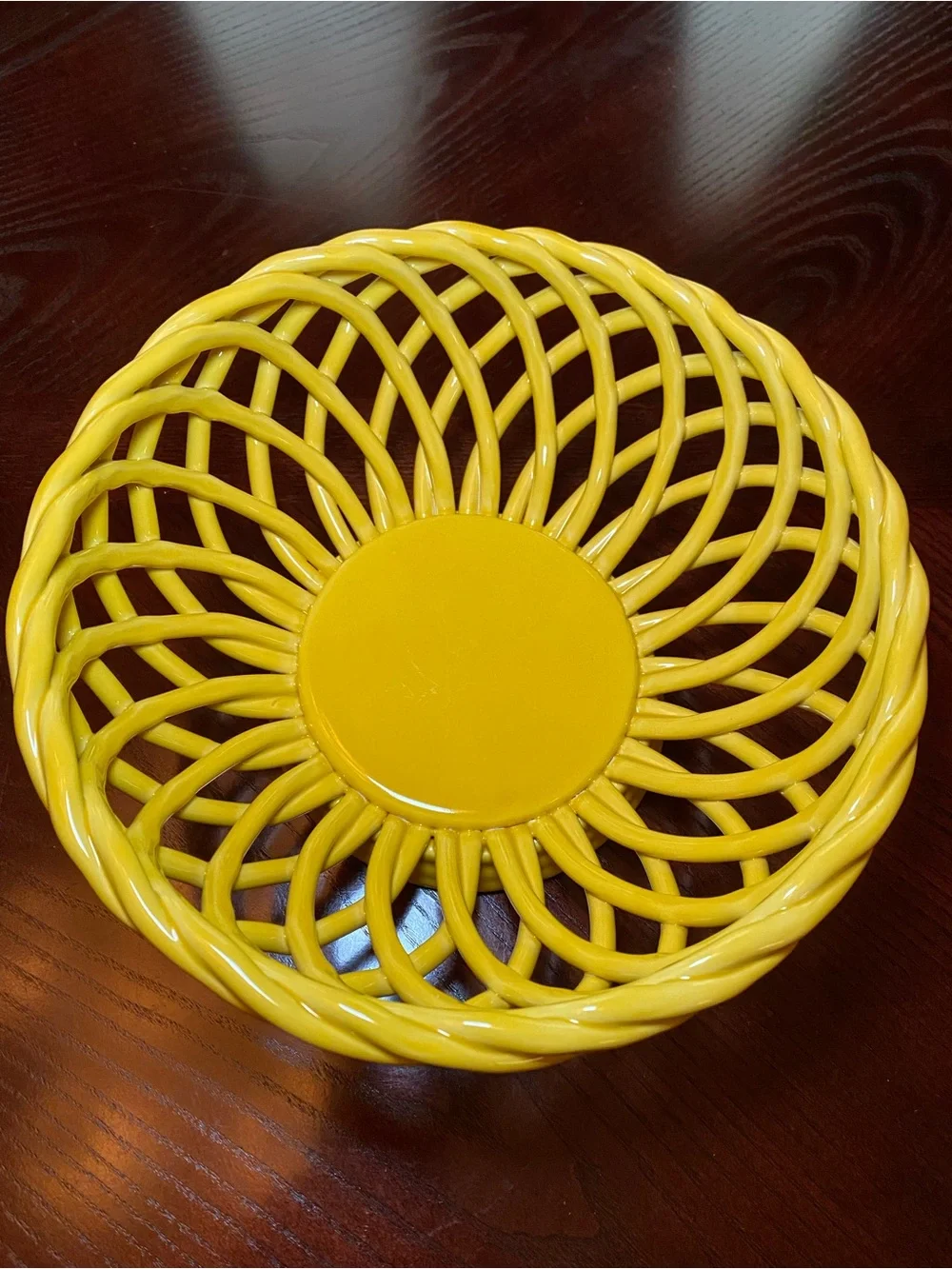 Yellow Lattice Open Weave Fruit Decorative Ceramic Basket Bowl